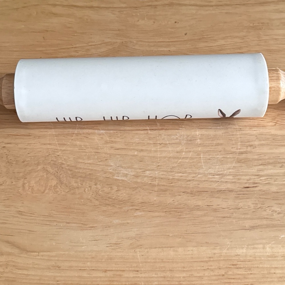 Rae Dunn Hip Hip Hop Bunny Silicone and Wood Rolling Pin Easter Farmhouse Decor - Picture 4 of 10
